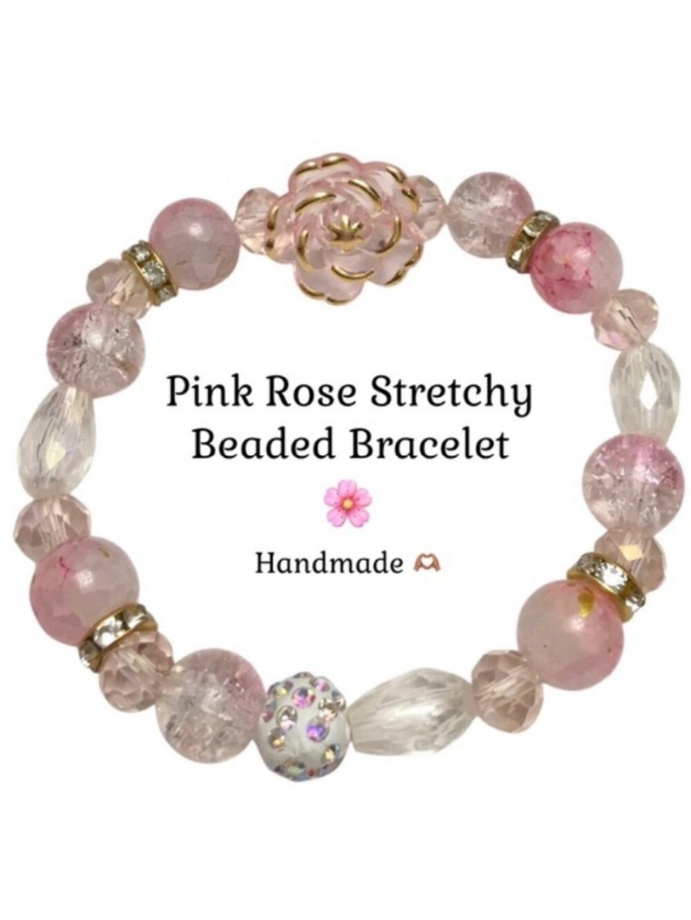 Pink Rose Beaded Bracelet 🌸